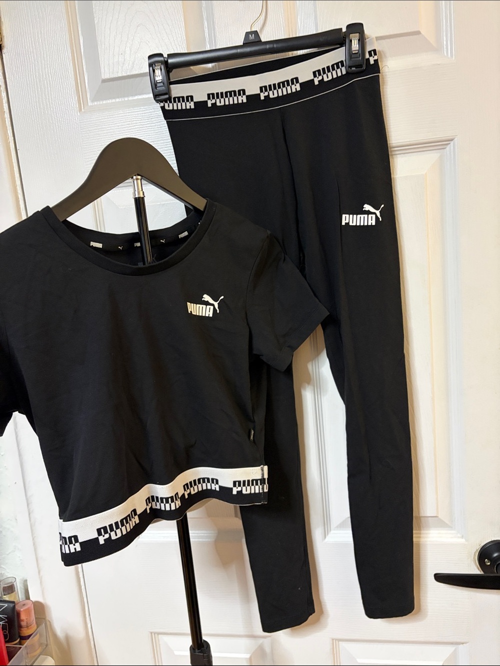 Puma Black Logo Crop Top & Leggings Sleep Set